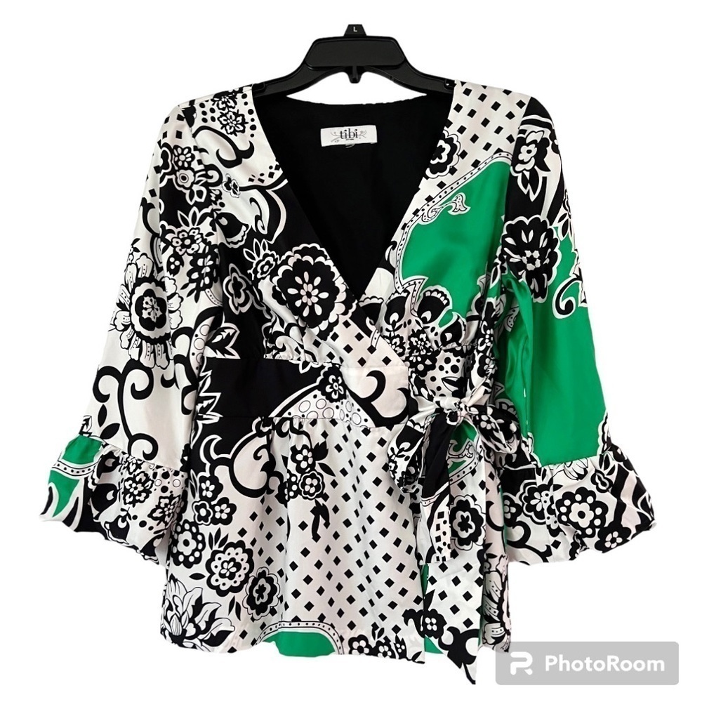 Tibi Floral Print Silk Wrap Blouse